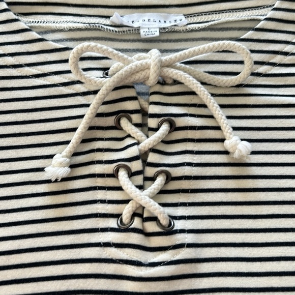 ANTHRO Jane & Delancey Black Striped Top with Lace Up Ties & Waistband Stretchy - Picture 4 of 11